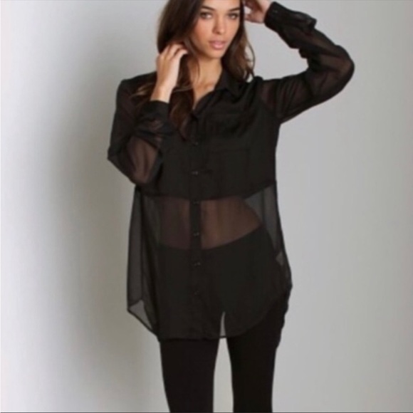 Free People Best of Both Worlds sheer black Blouse size M - Picture 2 of 13